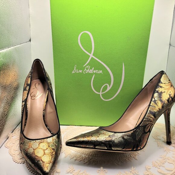 Sassy 9.5M Sam Edelman Hazel Bronze Metallic Stiletto HIgh Heels - Picture 1 of 6